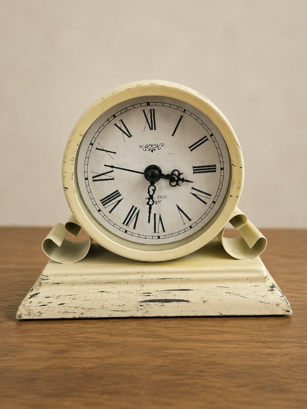 Kirkland's Distressed Ivory Metal Tabletop Clock Roman Numeral Farmhouse